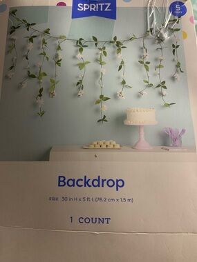 Spritz Mint Blue Floral Vine Backdrop